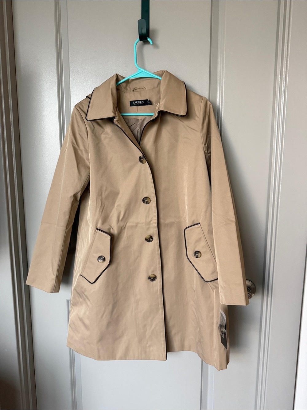 NWT SIZE M Lauren Ralph Lauren Tan Trench Coat with Contrast Piping